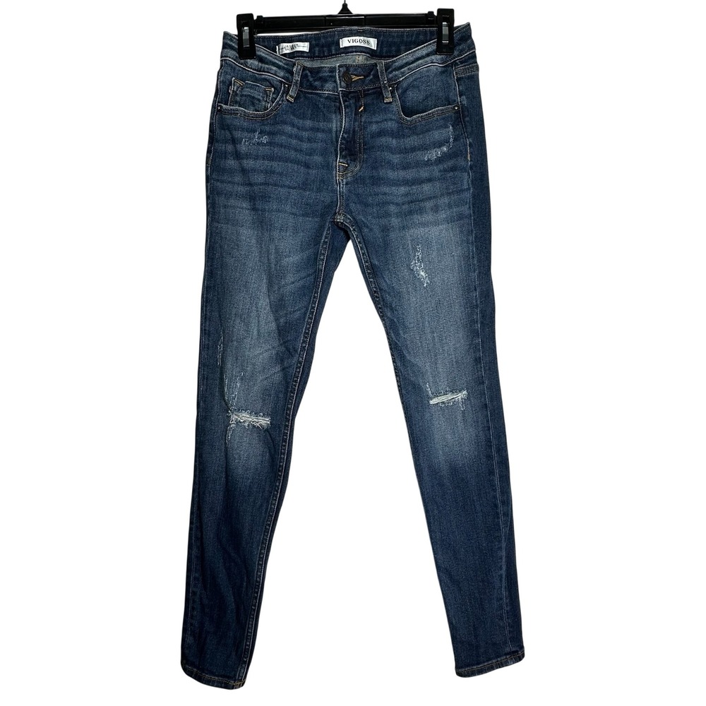 Vigoss Jagger Skinny Jeans Womens 28 Blue Distressed Ripped Low Rise Denim
